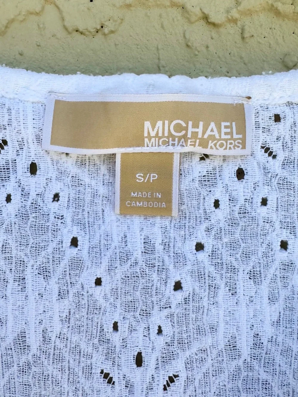 Michael Kors White Cotton Eyelit Tie-Front Blouse, Size SP